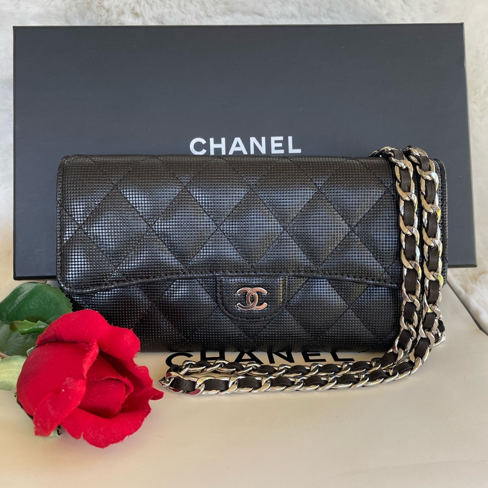 CHANEL Black Quilted Crossbody Wallet  with Chain